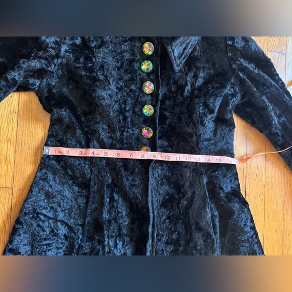 60s Vintage Black Velvet Princess Coat with Faux Fur Hem - Picture 6 of 10